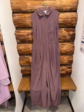 😍2 Piece Athleta Mauve Sleeveless Collared Jumpsuit & Cardigan 12/L